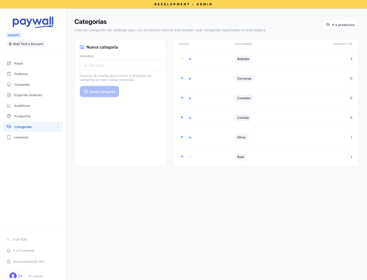Página real de categorías de Paywall POS