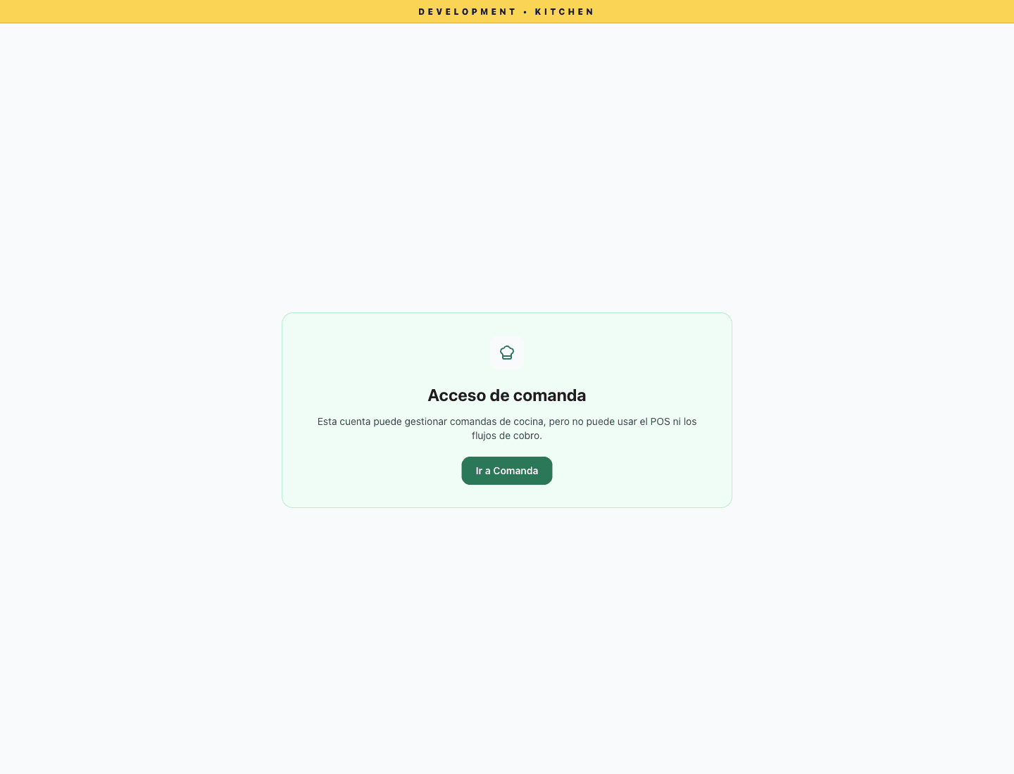 Pantalla real que bloquea el POS para la cuenta de cocina